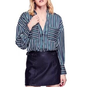 Free People Mad About You striped button down. Green Blue White